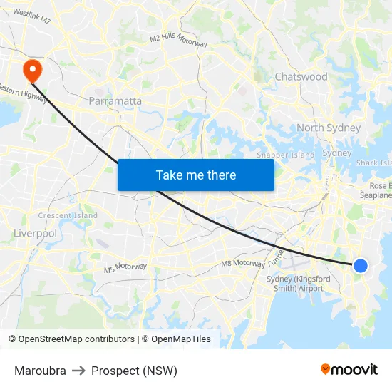 Maroubra to Prospect (NSW) map