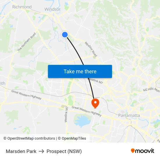Marsden Park to Prospect (NSW) map