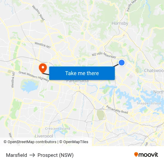 Marsfield to Prospect (NSW) map