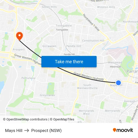 Mays Hill to Prospect (NSW) map