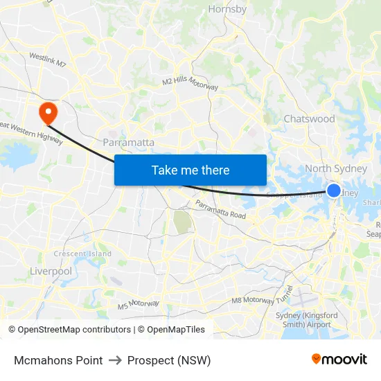 Mcmahons Point to Prospect (NSW) map