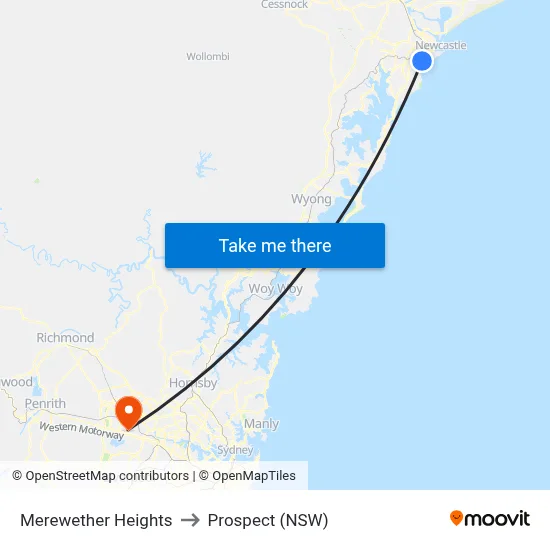 Merewether Heights to Prospect (NSW) map