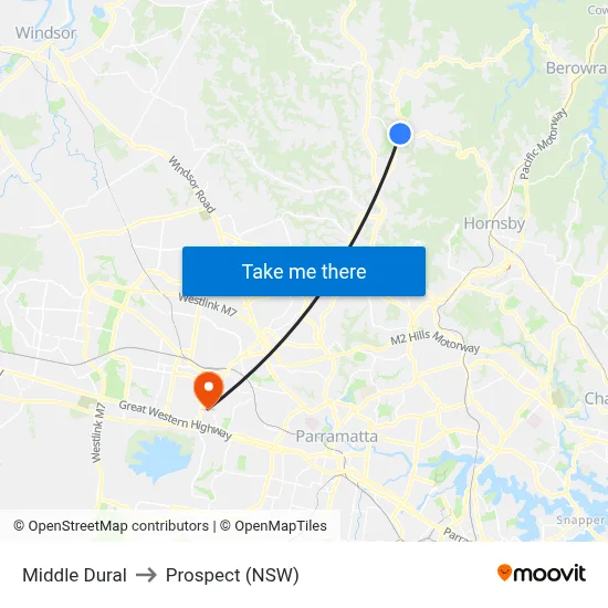 Middle Dural to Prospect (NSW) map