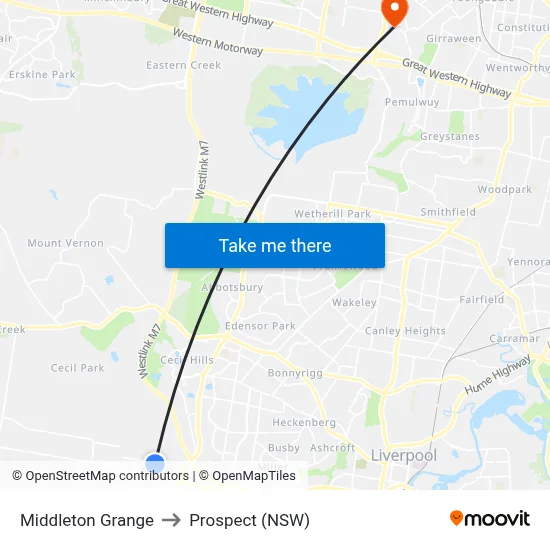 Middleton Grange to Prospect (NSW) map