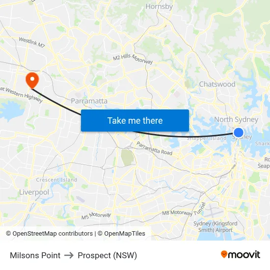 Milsons Point to Prospect (NSW) map