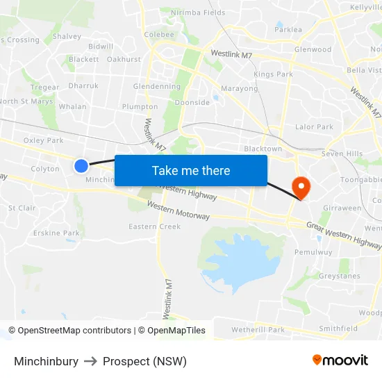Minchinbury to Prospect (NSW) map