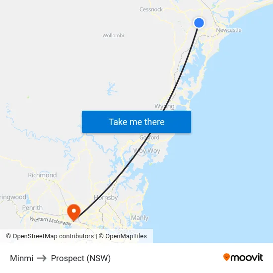 Minmi to Prospect (NSW) map