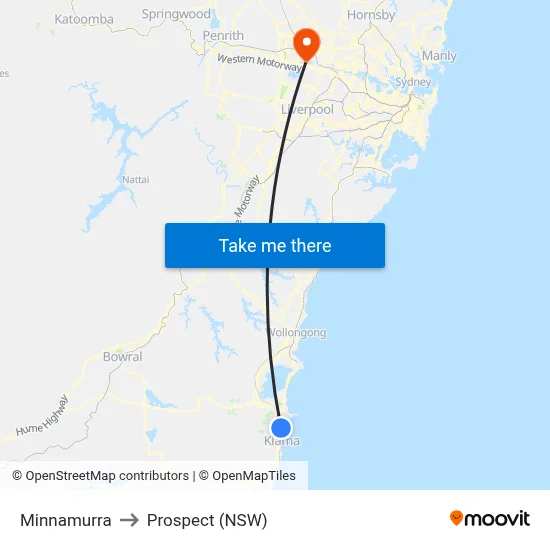 Minnamurra to Prospect (NSW) map