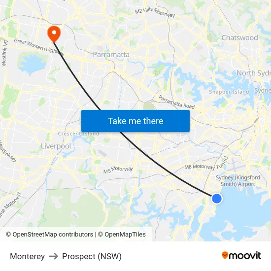 Monterey to Prospect (NSW) map