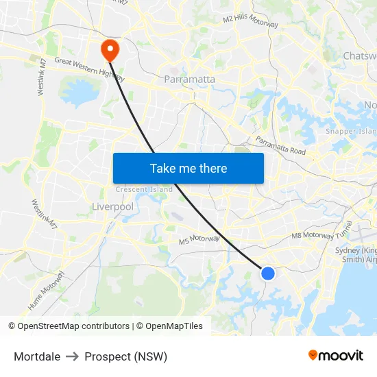 Mortdale to Prospect (NSW) map
