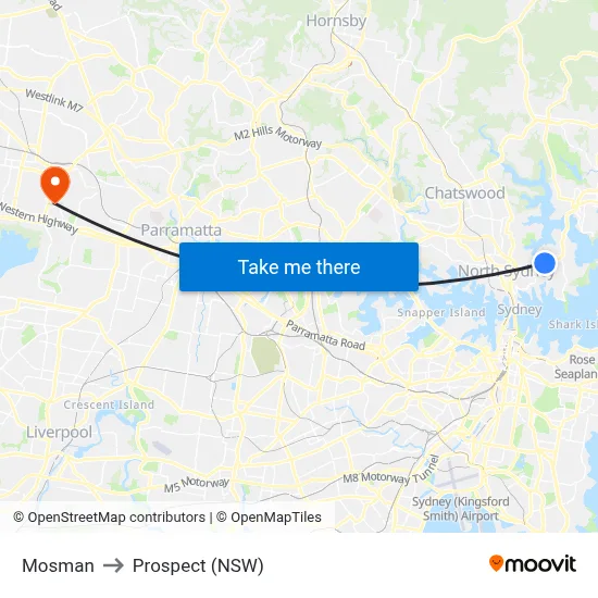 Mosman to Prospect (NSW) map