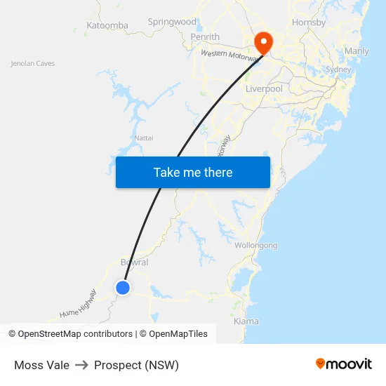 Moss Vale to Prospect (NSW) map
