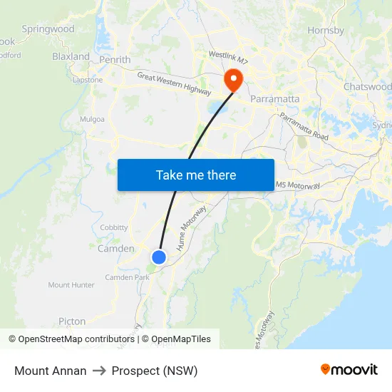 Mount Annan to Prospect (NSW) map