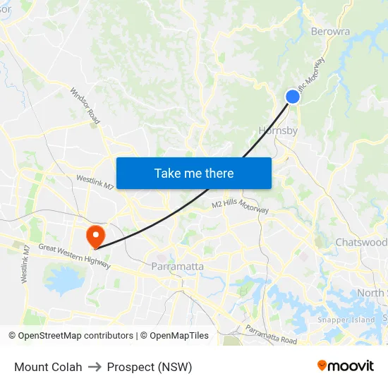 Mount Colah to Prospect (NSW) map