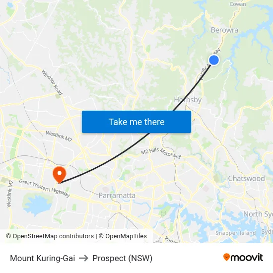 Mount Kuring-Gai to Prospect (NSW) map