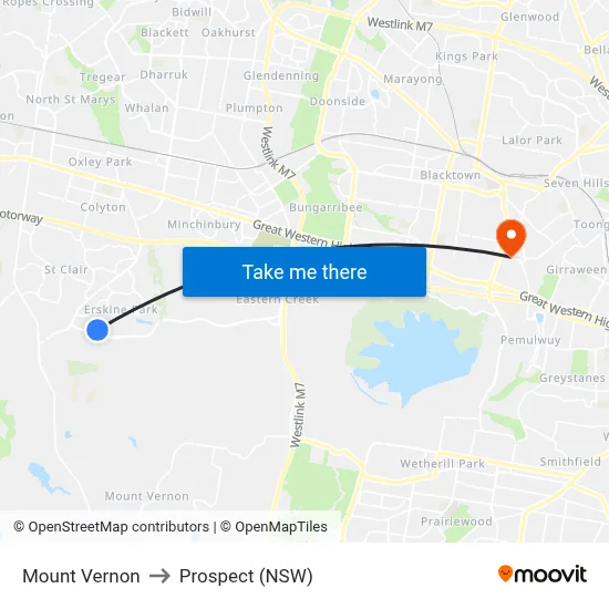 Mount Vernon to Prospect (NSW) map