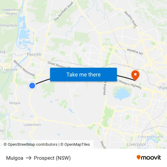 Mulgoa to Prospect (NSW) map