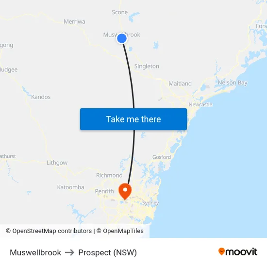 Muswellbrook to Prospect (NSW) map
