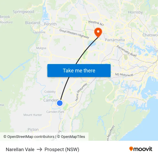 Narellan Vale to Prospect (NSW) map