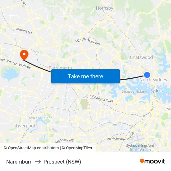 Naremburn to Prospect (NSW) map