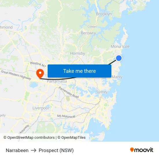 Narrabeen to Prospect (NSW) map