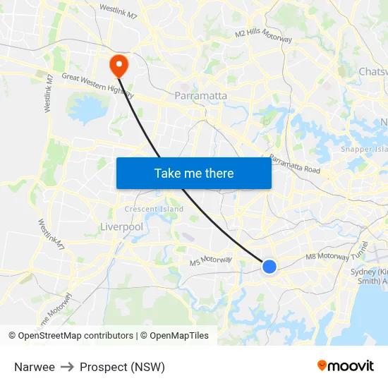 Narwee to Prospect (NSW) map