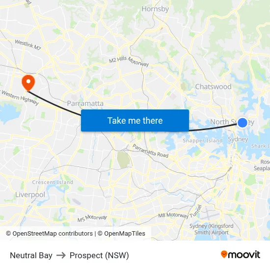 Neutral Bay to Prospect (NSW) map