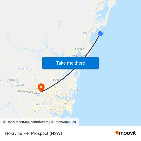 Noraville to Prospect (NSW) map