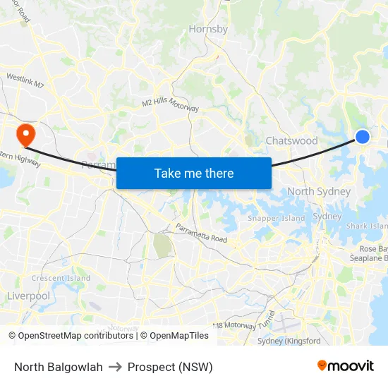 North Balgowlah to Prospect (NSW) map