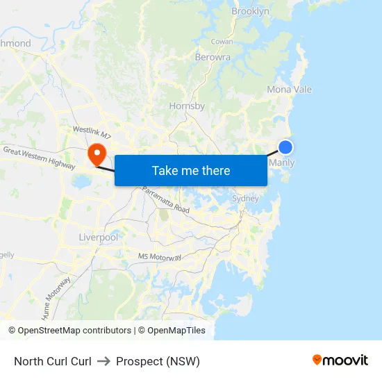 North Curl Curl to Prospect (NSW) map