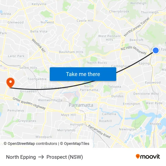 North Epping to Prospect (NSW) map