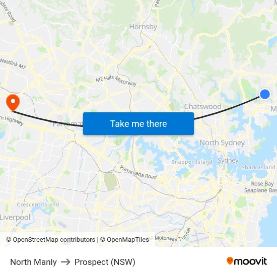 North Manly to Prospect (NSW) map