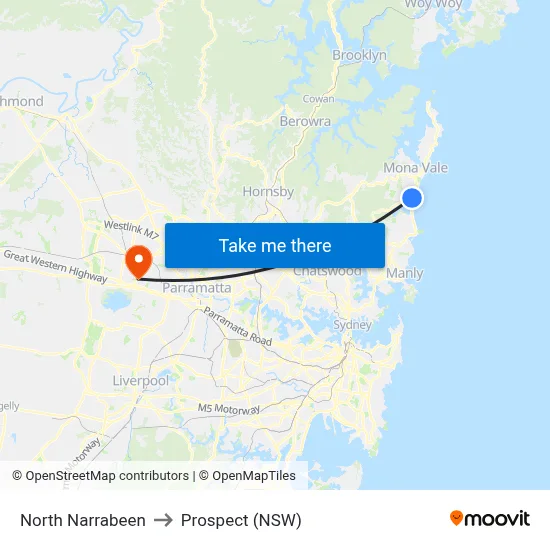 North Narrabeen to Prospect (NSW) map