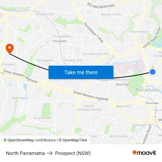 North Parramatta to Prospect (NSW) map