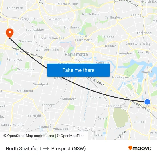 North Strathfield to Prospect (NSW) map