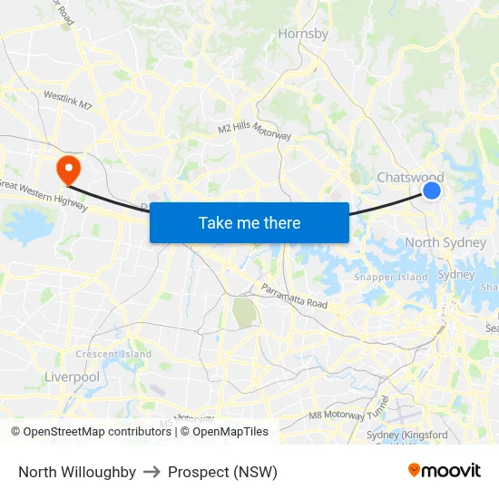 North Willoughby to Prospect (NSW) map