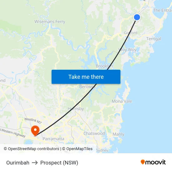 Ourimbah to Prospect (NSW) map