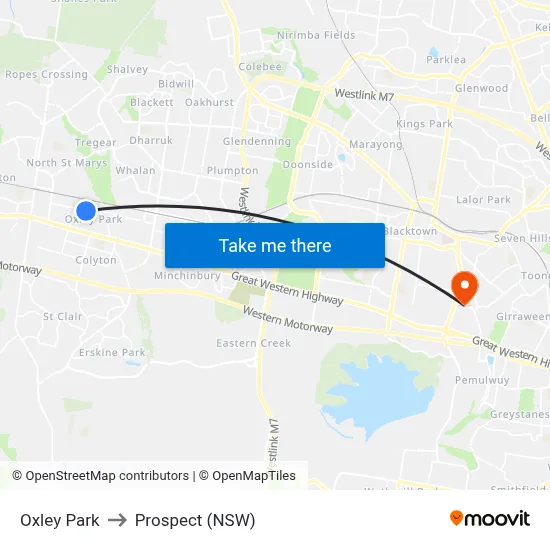 Oxley Park to Prospect (NSW) map