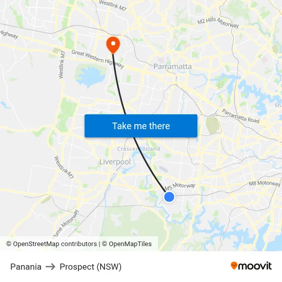 Panania to Prospect (NSW) map
