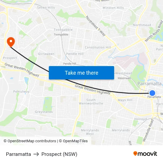Parramatta to Prospect (NSW) map