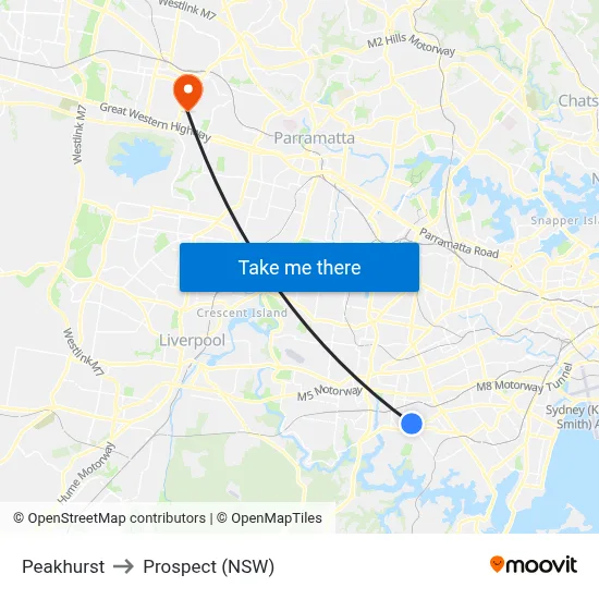 Peakhurst to Prospect (NSW) map