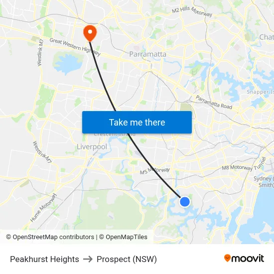 Peakhurst Heights to Prospect (NSW) map