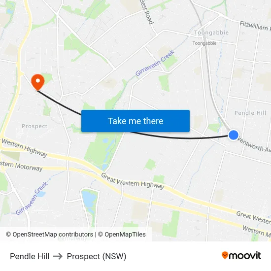 Pendle Hill to Prospect (NSW) map