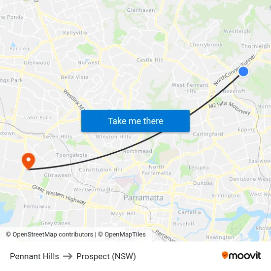 Pennant Hills to Prospect (NSW) map