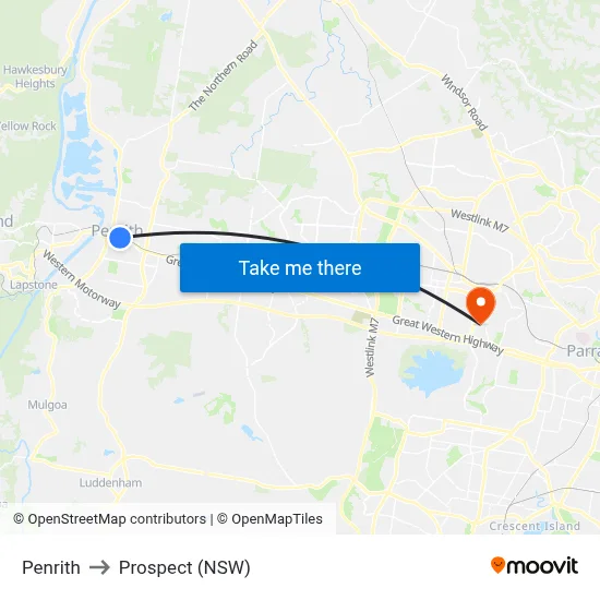 Penrith to Prospect (NSW) map