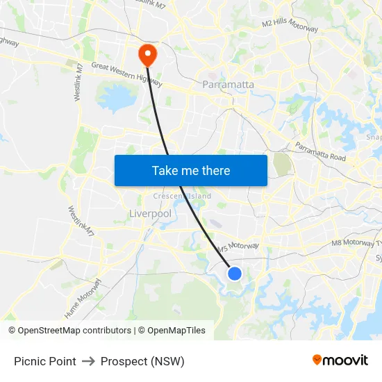 Picnic Point to Prospect (NSW) map