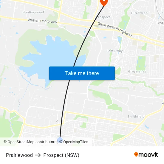 Prairiewood to Prospect (NSW) map