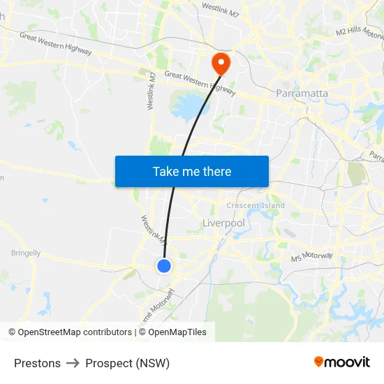 Prestons to Prospect (NSW) map