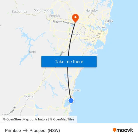 Primbee to Prospect (NSW) map