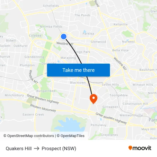 Quakers Hill to Prospect (NSW) map